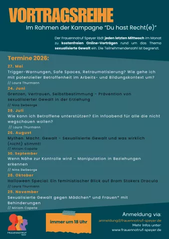 Plakat der Vortragsreihe mit den Titeln der Vorträge und Referentinnen. 